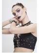 Black Leather Splice Mesh Asymmetrical Heavy Metal Decoration Short Punk Waistcoat