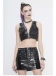 Black Leather Splice Mesh Asymmetrical Heavy Metal Decoration Short Punk Waistcoat