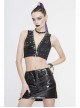 Black Leather Splice Mesh Asymmetrical Heavy Metal Decoration Short Punk Waistcoat