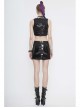 Black Leather Splice Mesh Asymmetrical Heavy Metal Decoration Short Punk Waistcoat