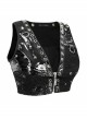 Black Leather Splice Mesh Asymmetrical Heavy Metal Decoration Short Punk Waistcoat