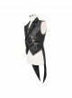 Black Leather Splice Bright Satin Woven Rows Of Flocked Belts Back Lace-Up Dovetail Hem Gothic Waistcoat