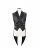 Black Leather Splice Bright Satin Woven Rows Of Flocked Belts Back Lace-Up Dovetail Hem Gothic Waistcoat