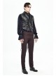 Black Leather Splice Bright Satin Woven Rows Of Flocked Belts Back Lace-Up Dovetail Hem Gothic Waistcoat