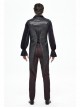 Black Leather Splice Bright Satin Woven Rows Of Flocked Belts Back Lace-Up Dovetail Hem Gothic Waistcoat