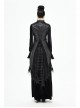 Black Leather Splice Bright Satin Woven Rows Of Flocked Belts Back Lace-Up Dovetail Hem Gothic Waistcoat