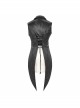 Black Leather Splice Bright Satin Woven Rows Of Flocked Belts Back Lace-Up Dovetail Hem Gothic Waistcoat