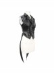 Black Leather Splice Bright Satin Woven Rows Of Flocked Belts Back Lace-Up Dovetail Hem Gothic Waistcoat