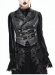 Black Leather Splice Bright Satin Woven Rows Of Flocked Belts Back Lace-Up Dovetail Hem Gothic Waistcoat