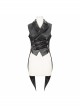 Black Leather Splice Bright Satin Woven Rows Of Flocked Belts Back Lace-Up Dovetail Hem Gothic Waistcoat