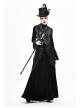 Black Leather Splice Bright Satin Woven Rows Of Flocked Belts Back Lace-Up Dovetail Hem Gothic Waistcoat