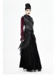 Black Leather Splice Bright Satin Woven Rows Of Flocked Belts Back Lace-Up Dovetail Hem Gothic Waistcoat