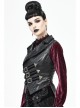 Black Leather Splice Bright Satin Woven Rows Of Flocked Belts Back Lace-Up Dovetail Hem Gothic Waistcoat