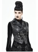 Black Leather Splice Bright Satin Woven Rows Of Flocked Belts Back Lace-Up Dovetail Hem Gothic Waistcoat