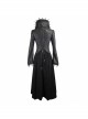 Gothic Big Standing Collar Lace Horn Sleeve Cuff Black Floral Dark Patterned Embroidered Suede Women Dress Coat