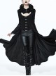 Gothic Big Standing Collar Lace Horn Sleeve Cuff Black Floral Dark Patterned Embroidered Suede Women Dress Coat