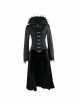 Gothic Big Standing Collar Lace Horn Sleeve Cuff Black Floral Dark Patterned Embroidered Suede Women Dress Coat