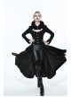 Gothic Big Standing Collar Lace Horn Sleeve Cuff Black Floral Dark Patterned Embroidered Suede Women Dress Coat
