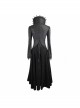 Gothic Big Standing Collar Lace Horn Sleeve Cuff Black Floral Dark Patterned Embroidered Red Suede Women Dress Coat