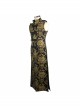 Gothic Spiral Buckle Decorated Gold Court Jacquard Long Black Vest