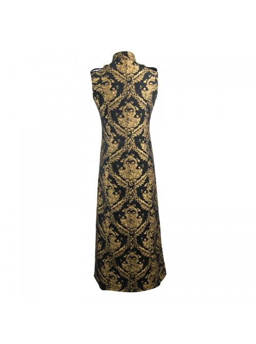 Gothic Spiral Buckle Decorated Gold Court Jacquard Long Black Vest
