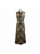 Gothic Spiral Buckle Decorated Gold Court Jacquard Long Black Vest