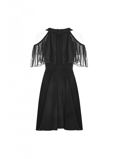 Gothic Female Elegant Black Lace High Waist Chiffon Dress