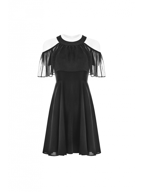 Gothic Female Elegant Black Lace High Waist Chiffon Dress