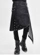 Side Leather Loop Mesh Rivet Irregular Hem Gray Punk Faded Corduroy Wrapped Kilt