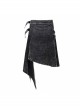 Side Leather Loop Mesh Rivet Irregular Hem Gray Punk Faded Corduroy Wrapped Kilt