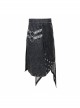 Side Leather Loop Mesh Rivet Irregular Hem Gray Punk Faded Corduroy Wrapped Kilt
