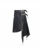Side Leather Loop Mesh Rivet Irregular Hem Gray Punk Faded Corduroy Wrapped Kilt