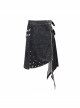 Side Leather Loop Mesh Rivet Irregular Hem Gray Punk Faded Corduroy Wrapped Kilt