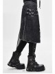 Side Leather Loop Mesh Rivet Irregular Hem Gray Punk Faded Corduroy Wrapped Kilt