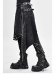 Side Leather Loop Mesh Rivet Irregular Hem Gray Punk Faded Corduroy Wrapped Kilt