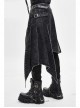 Side Leather Loop Mesh Rivet Irregular Hem Gray Punk Faded Corduroy Wrapped Kilt