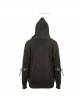 Worn-Out Long Sleeve Elbow Leather Strip Lace-Up Brown Punk Hooded Coarse Knit Sweater