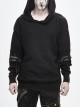 Worn-Out Long Sleeve Elbow Leather Strip Lace-Up Brown Punk Hooded Coarse Knit Sweater