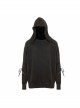 Worn-Out Long Sleeve Elbow Leather Strip Lace-Up Brown Punk Hooded Coarse Knit Sweater