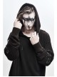 Worn-Out Long Sleeve Elbow Leather Strip Lace-Up Brown Punk Hooded Coarse Knit Sweater