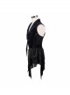 Spun Velvet Chinese Frog Button Floral Spiral Pattern Asymmetrical Hem Lace-Up Black Gothic Waistcoat