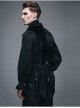 Spun Velvet Chinese Frog Button Floral Spiral Pattern Asymmetrical Hem Lace-Up Black Gothic Waistcoat