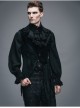 Spun Velvet Chinese Frog Button Floral Spiral Pattern Asymmetrical Hem Lace-Up Black Gothic Waistcoat