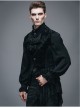 Spun Velvet Chinese Frog Button Floral Spiral Pattern Asymmetrical Hem Lace-Up Black Gothic Waistcoat