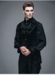 Spun Velvet Chinese Frog Button Floral Spiral Pattern Asymmetrical Hem Lace-Up Black Gothic Waistcoat