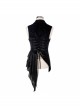 Spun Velvet Chinese Frog Button Floral Spiral Pattern Asymmetrical Hem Lace-Up Black Gothic Waistcoat