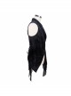 Spun Velvet Chinese Frog Button Floral Spiral Pattern Asymmetrical Hem Lace-Up Black Gothic Waistcoat