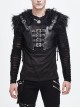 Fur Shawl Chest Loop Side Lace-Up Black Punk Leather Waistcoat