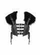 Fur Shawl Chest Loop Side Lace-Up Black Punk Leather Waistcoat