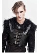 Fur Shawl Chest Loop Side Lace-Up Black Punk Leather Waistcoat